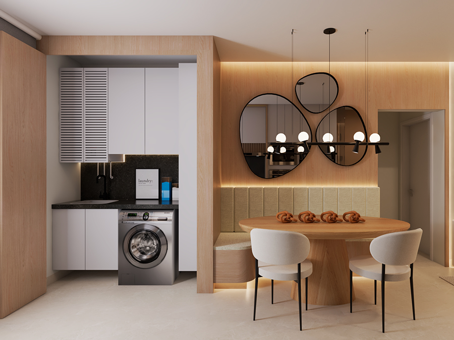Lavanderia e canto de jantar do Apartamento Decorado Edifício Zara